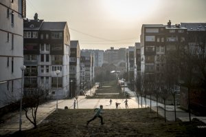 Children playing in a housing estate in Pristina, Capital of Kosovo